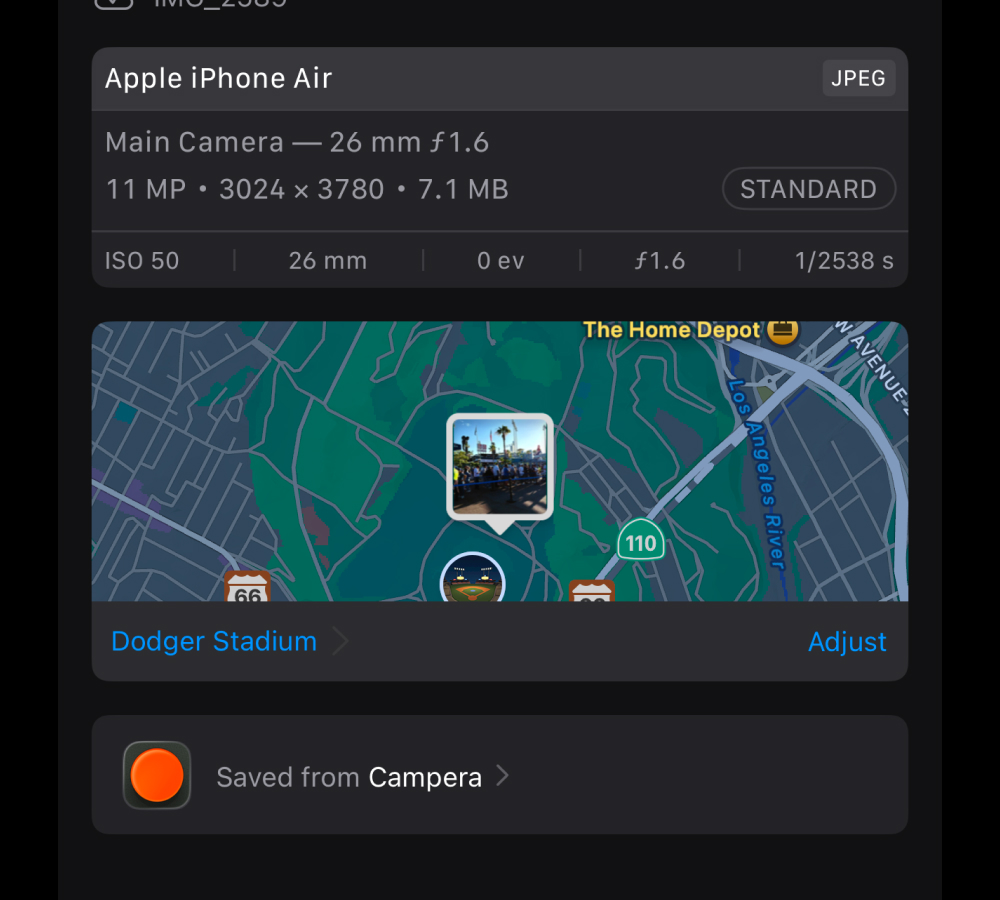 On-device EXIF and location metadata